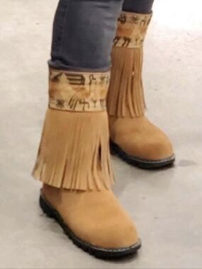 Handmade Andean Alpaca Condor Boots Mid-Calf Fringe Suede Artisan Boho Statement